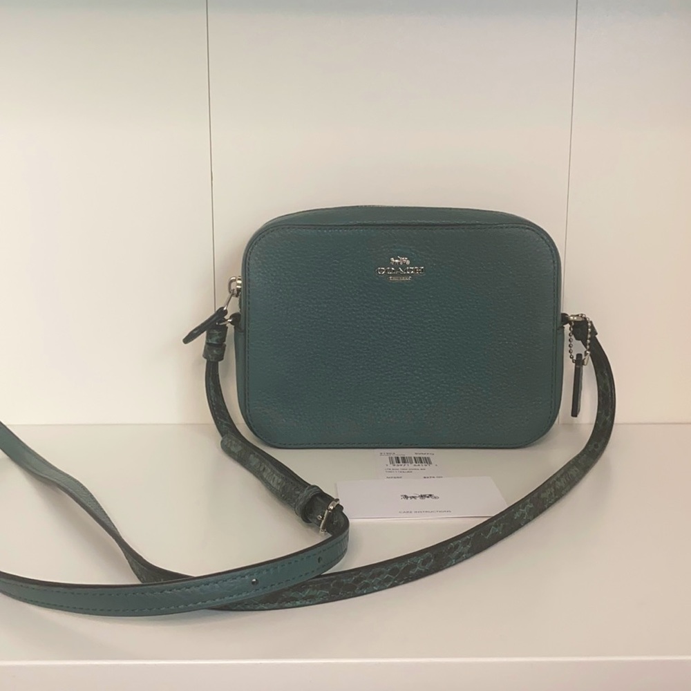 NWT Coach teal leather crossbody bag